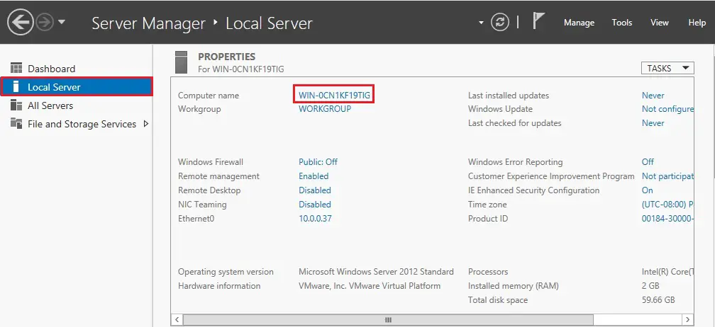 server 2012 local server manager