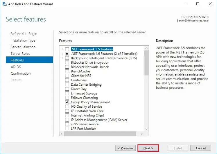 server 2016 active directory features