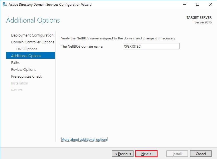 server 2016 additional options