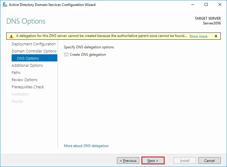 server 2016 dns options