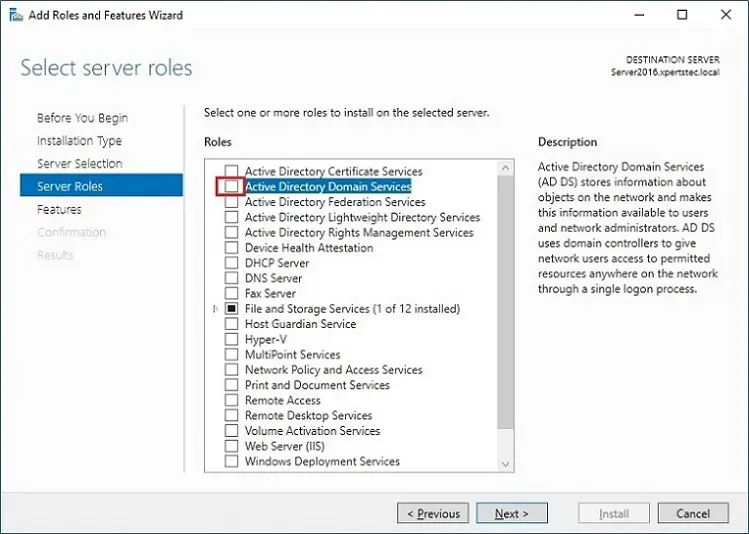 server 2016 role active directory domain services