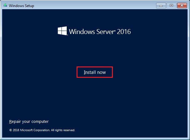 server 2016 setup install now