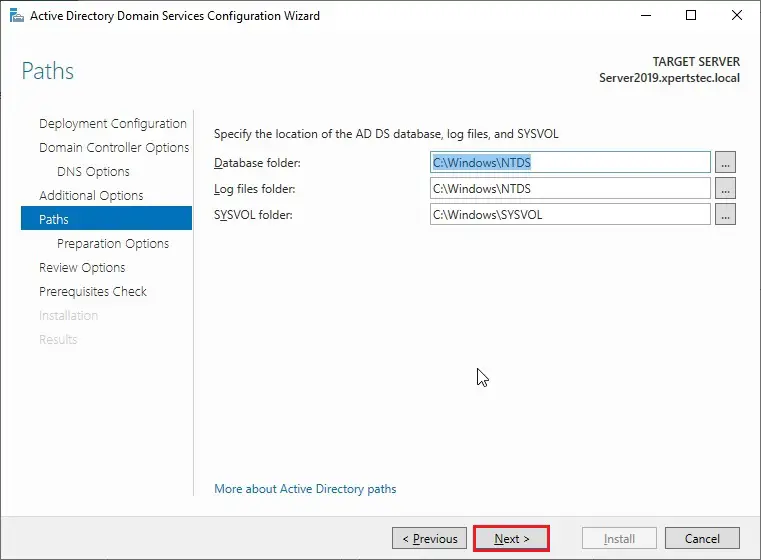 database and log files paths