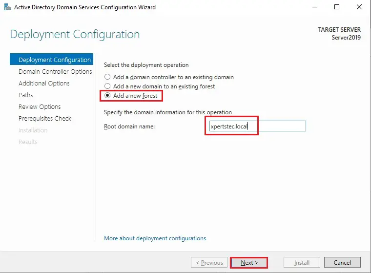 active director domain server 2019 deployment configrution