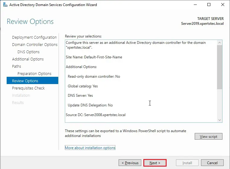 additional domain controller review options