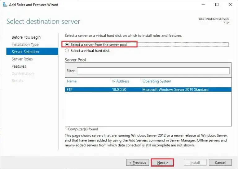 server 2019 server selections