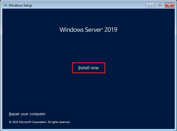 server 2019 setup install now