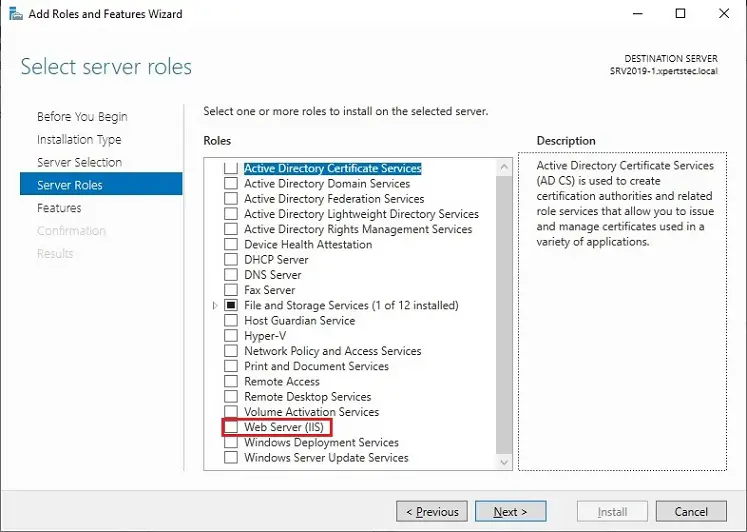 server role web server iis