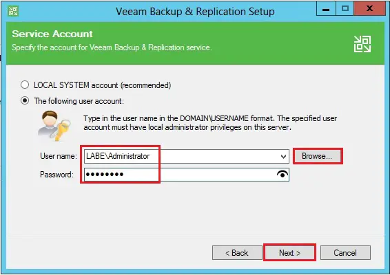 veeam backup service account