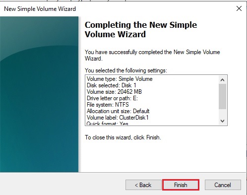 simple volume wizard finish