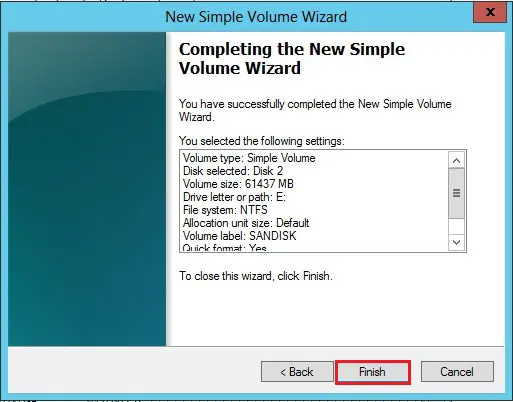 simple volume wizard finish