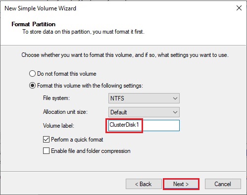 simple volume wizard format partition