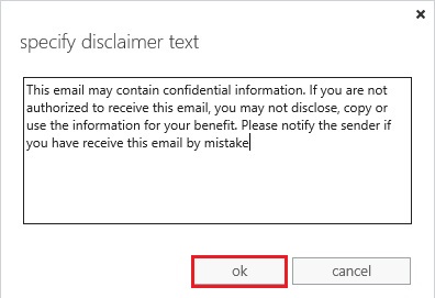 specify email disclaimer text