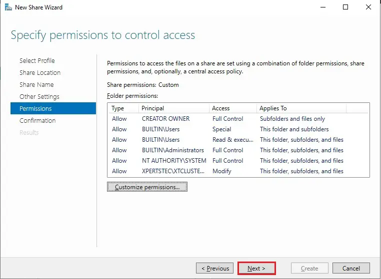 specify permissions to control access