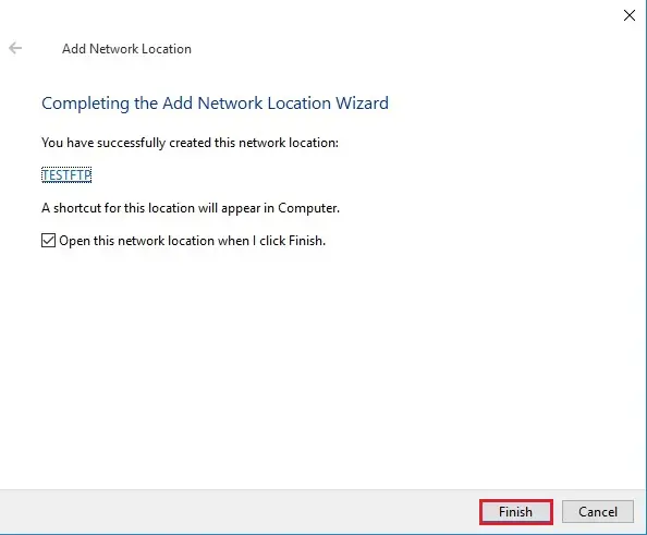 successfully created network location