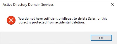 Sufficient privileges to delete ou error