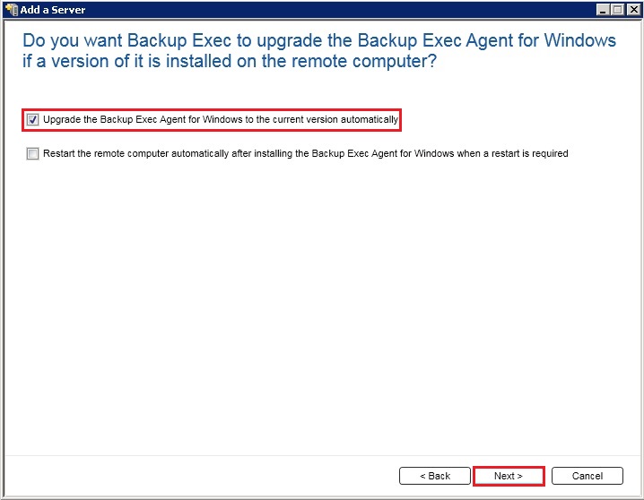 upgrade backup exec agent