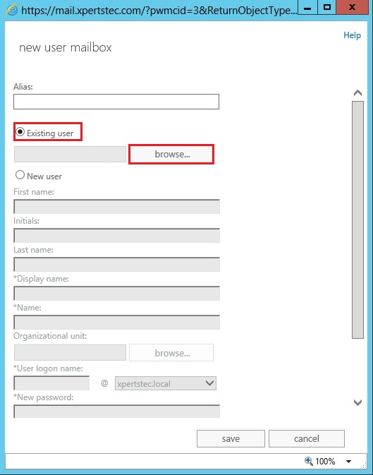 user mailbox existing exchange 2013