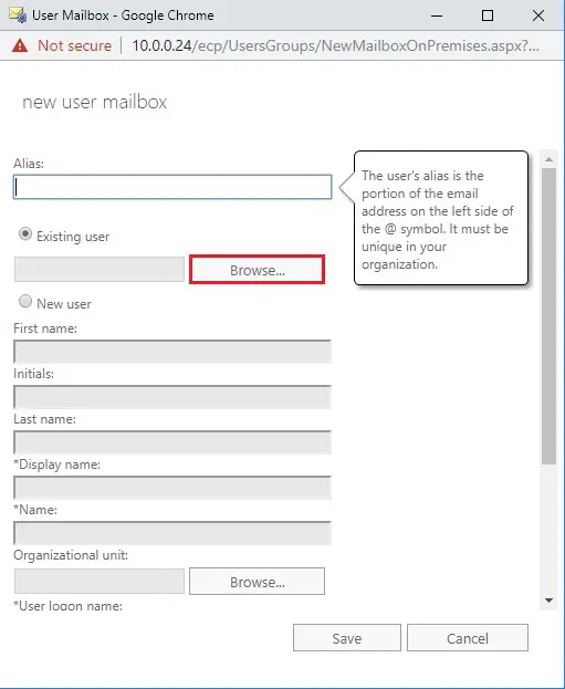 user mailbox existing  exchange 2019