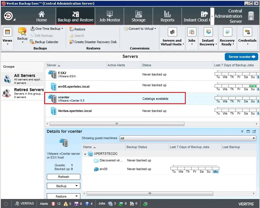 backup exec vcenter server