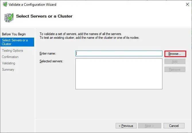 validation select servers or cluster