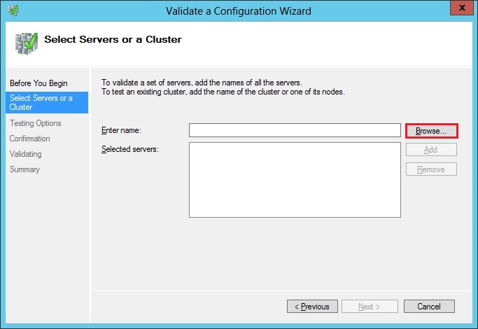 validation select servers or cluster