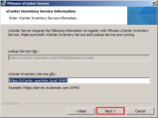vcenter 5.5 installation service url