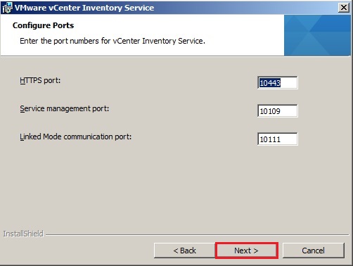 vcenter inventory service installation ports