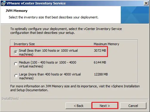 vcenter inventory service memory size
