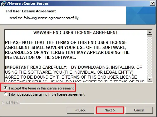 vcenter 5.5 installation license agreement