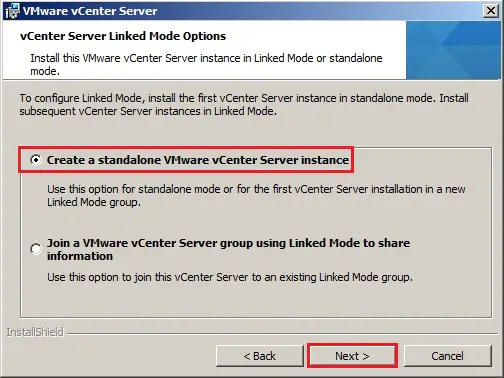 vcenter 5.5 installation linked mode options