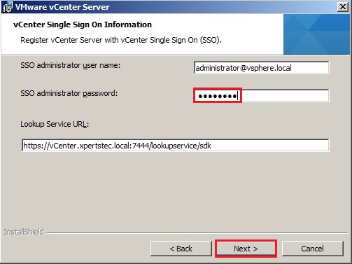 vcenter 5.5 installation server sso password