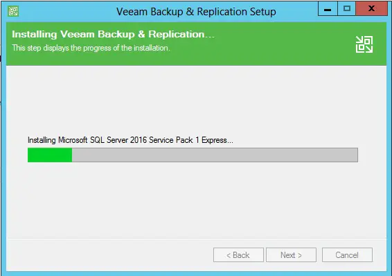 veeam backup default setup running