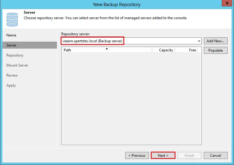 veeam backup repository server