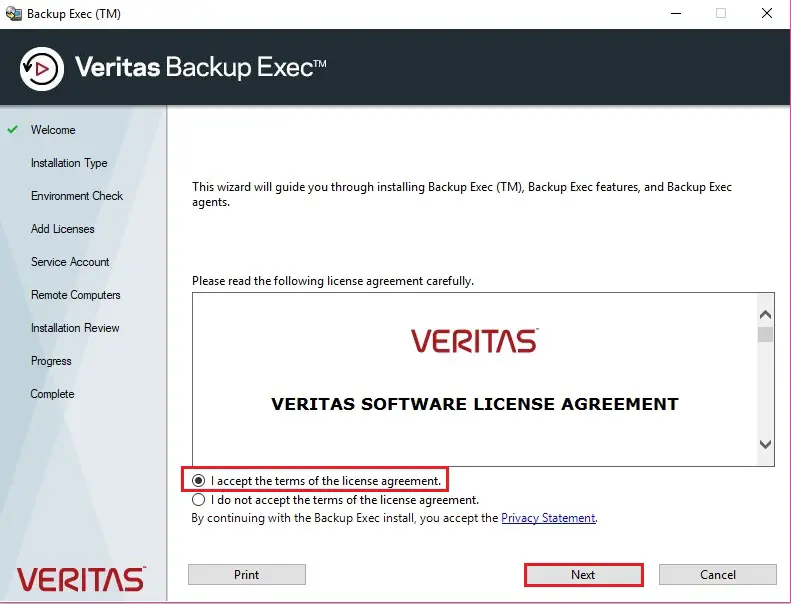 how to install veritas backup exec 16