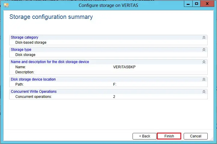 veritas storage configuration summary