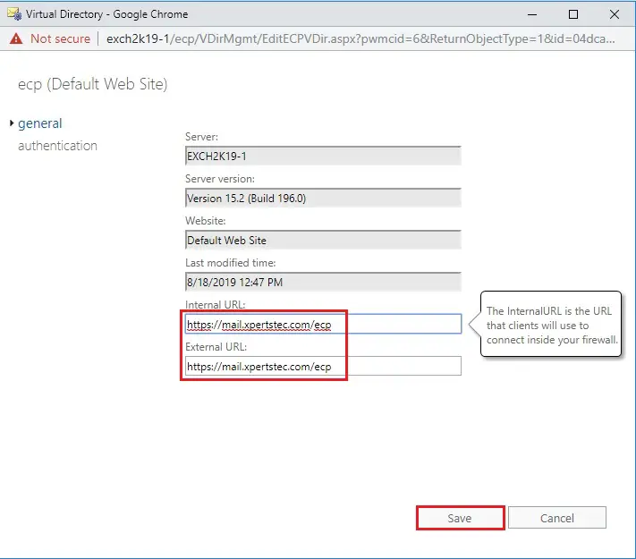 virtual directory ecp url exchange 2019 