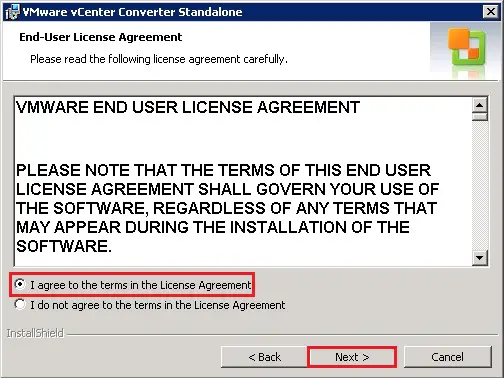 vcenter converter end user license