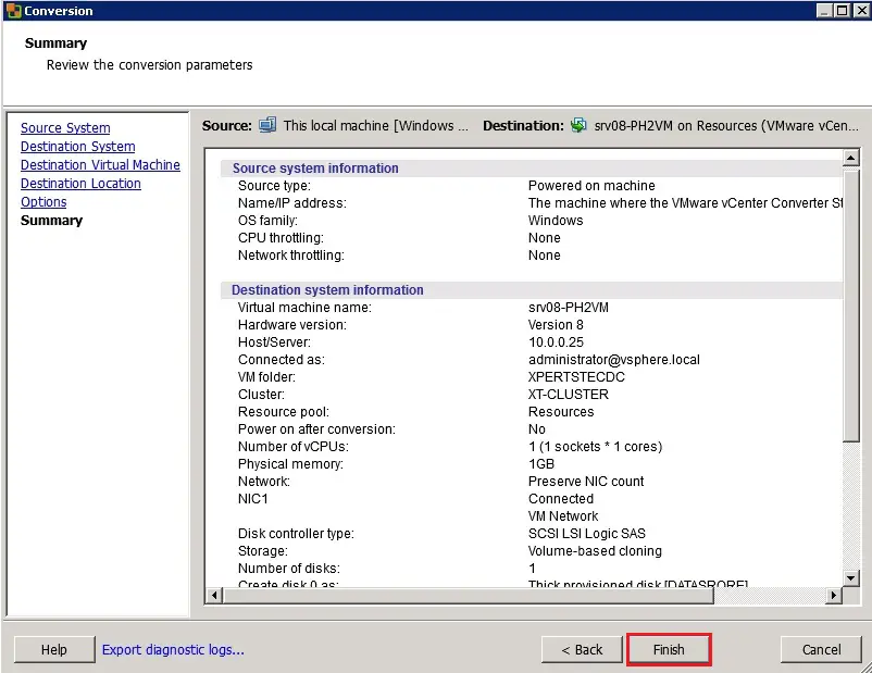 vmware converter machine summary 