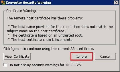 vmware converter security warning