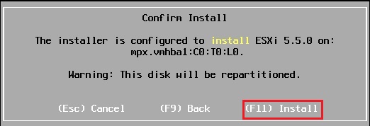 vmware esxi confirm install