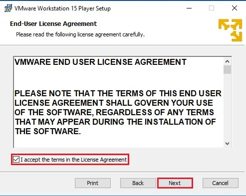 vmware player end user license