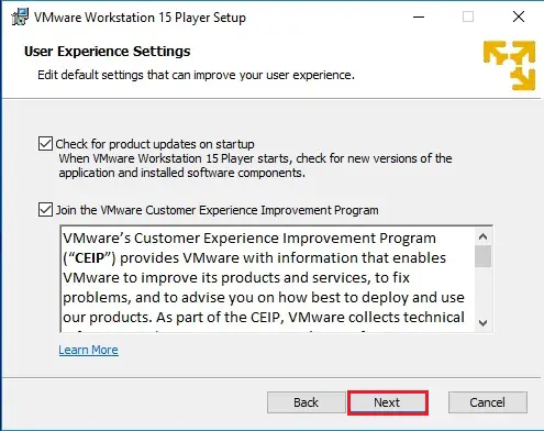 vmware player user experience settings
