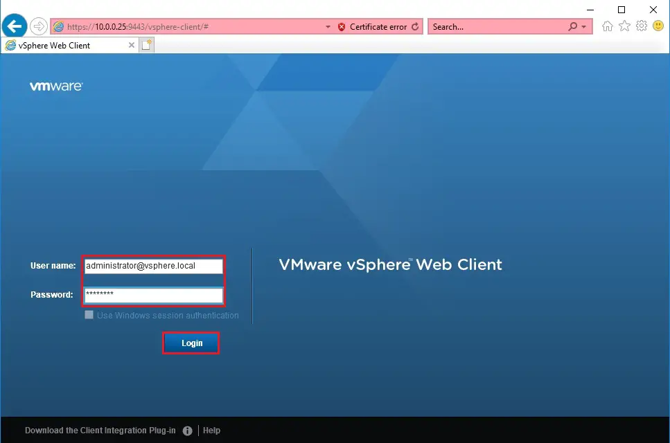 vmware vsphere web client login