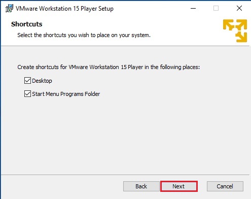 vmware workstation 15 player setup shortcut