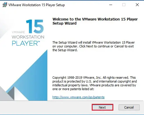 vmware workstation 15 player setup wizard