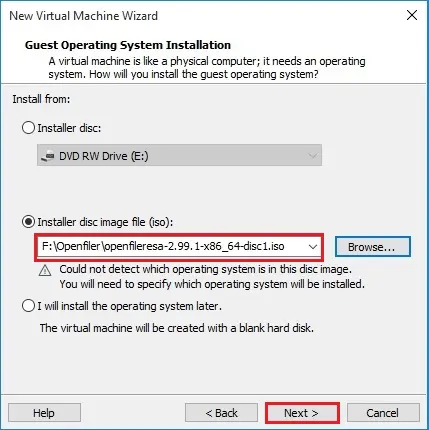 vmware workstation select installer disk