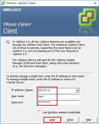 vsphere client login