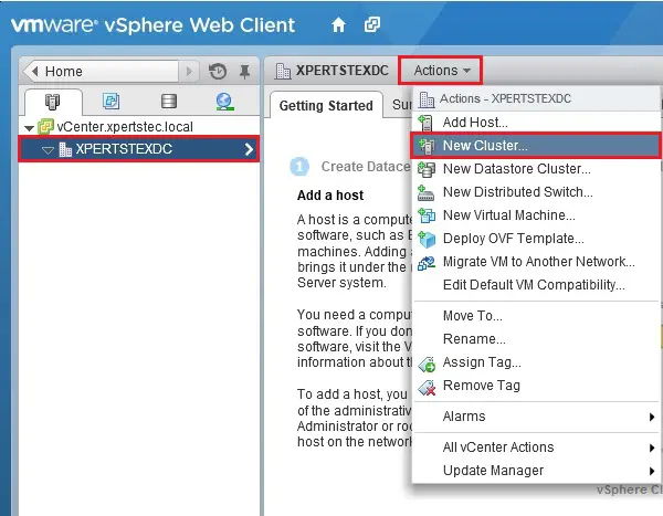 vsphere web client new Datacenter HA/DRS Cluster