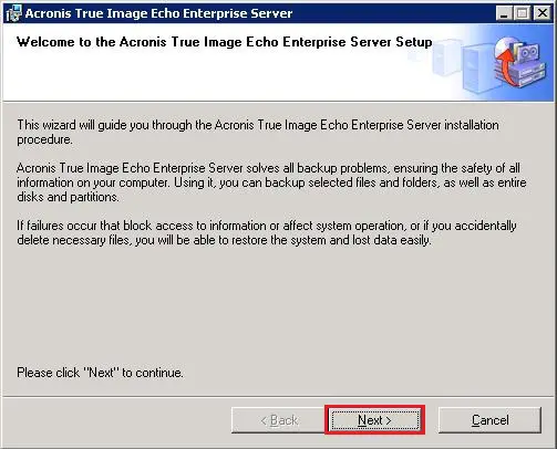 Acronis Echo Enterprise Installation, Acronis True Image Echo Enterprise Server 9 installation